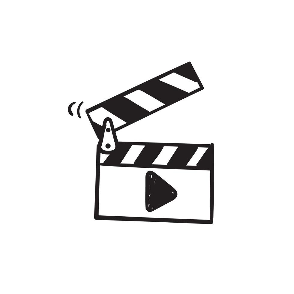hand drawn doodle clapboard with play button illustration vector