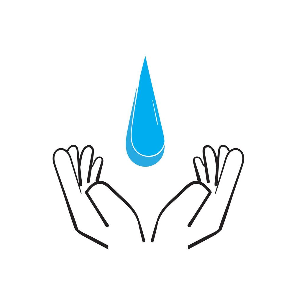 Dibujado a mano doodle gota de agua en la palma símbolo de ilustración de mano para ahorrar agua vector