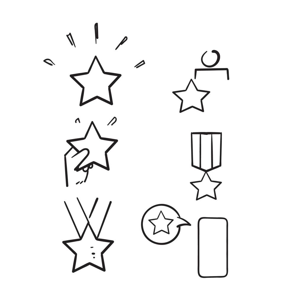 Dibujado a mano doodle simple conjunto de iconos de líneas vectoriales relacionadas con estrellas aisladas vector
