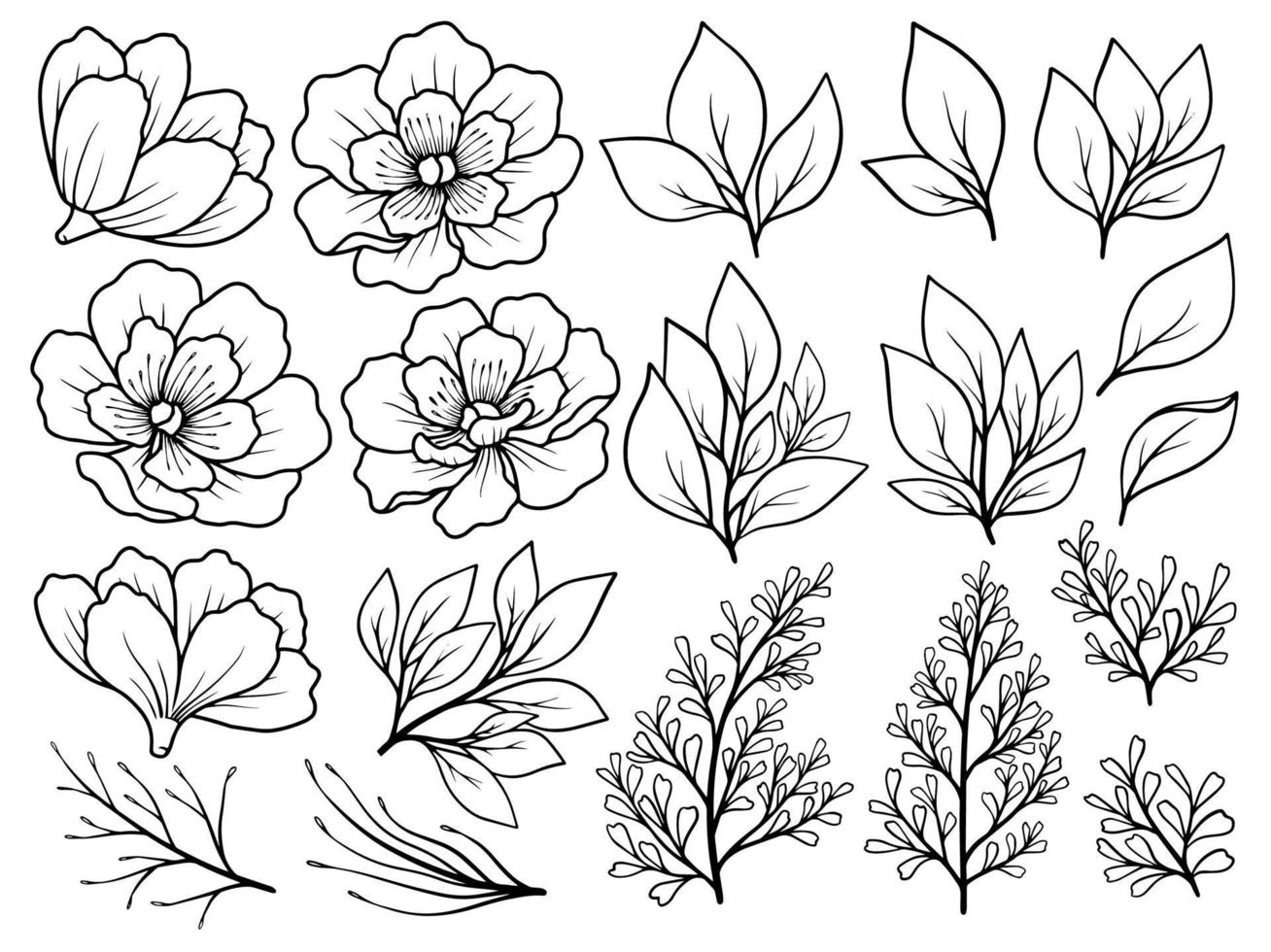 Flower line art hand drawn collection vector