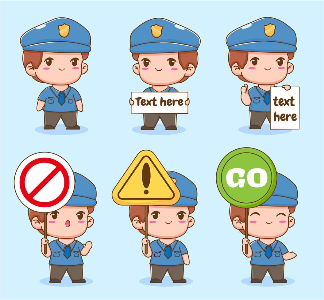 Set cute police chibi character vector