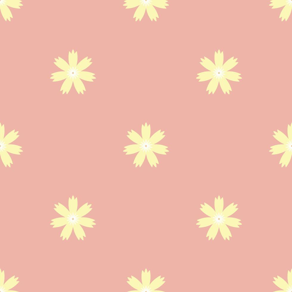 Seamless pattern. Daisy flowers, yellow picture on pink background. Use for backgrounds, wall paper, tile floor, fabric, books, and anything else that you want.  Vector illustration.