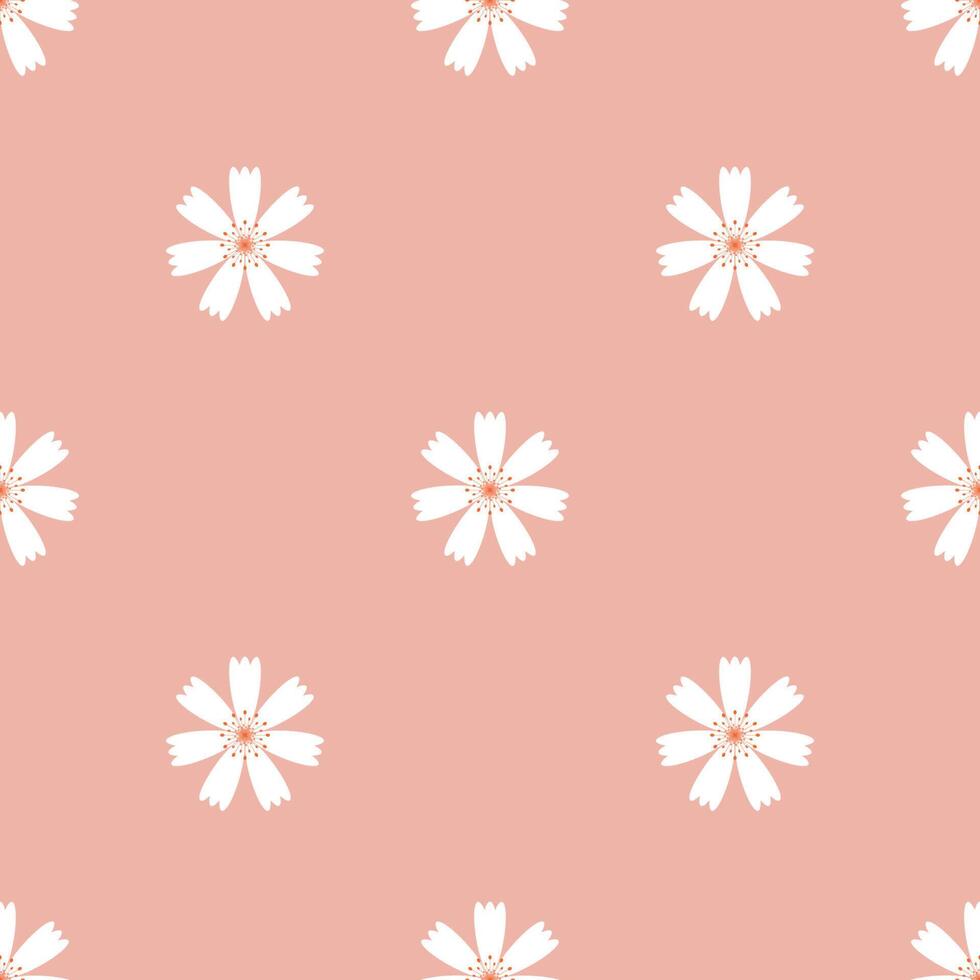 Seamless pattern. Daisy flowers, white picture on pink background. Use for backgrounds, wall paper, tile floor, fabric, books, and anything else that you want.  Vector illustration.