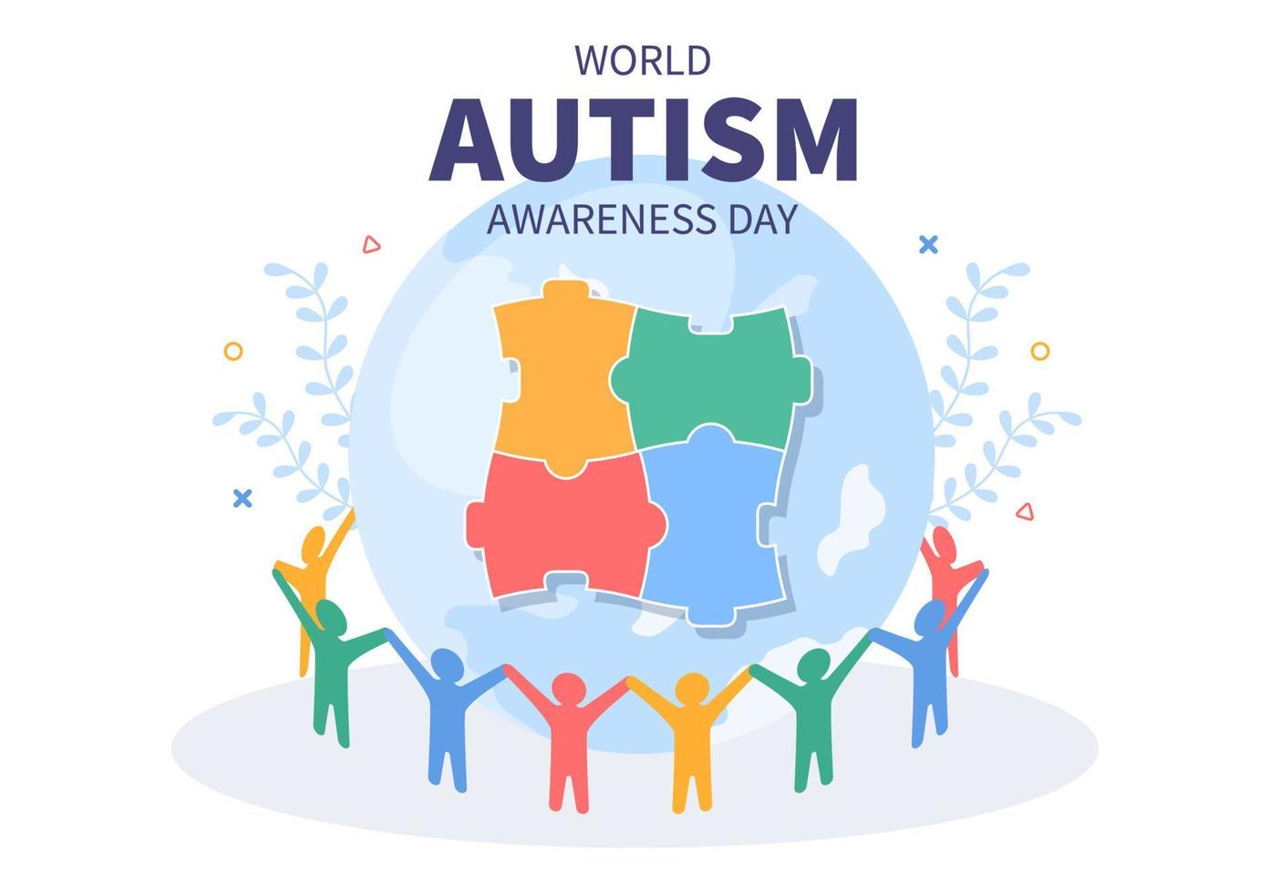 World Autism Awareness Day with Hand and Puzzle Pieces Suitable for Greeting Card, Poster and Banner in Flat Design Illustrations vector