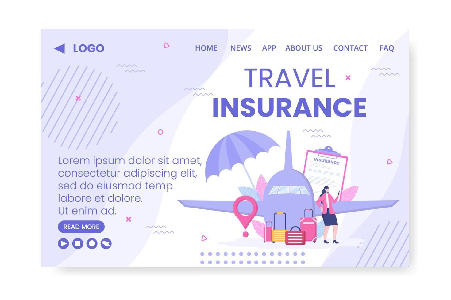 Travel Insurance Landing Page Template Flat Design Illustration Editable of Square Background for Social media, Greeting Card or Web Internet vector