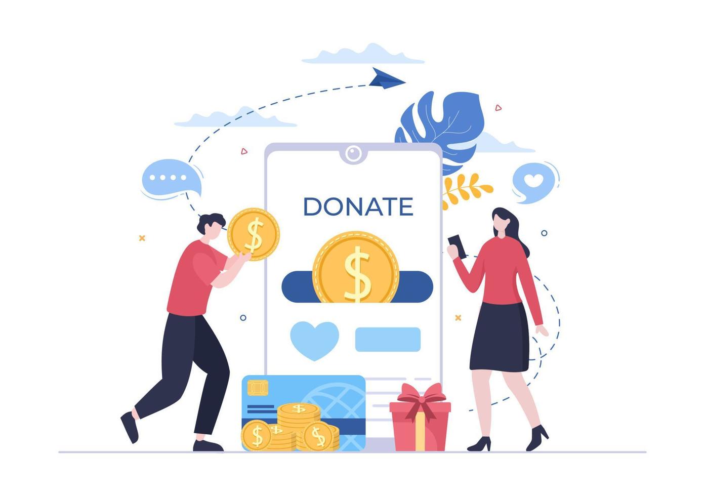 Love Charity or Online Giving Donation via Volunteer Team Worked Together to Help and Collect Donations for Poster or Banner in Flat Design Illustration vector