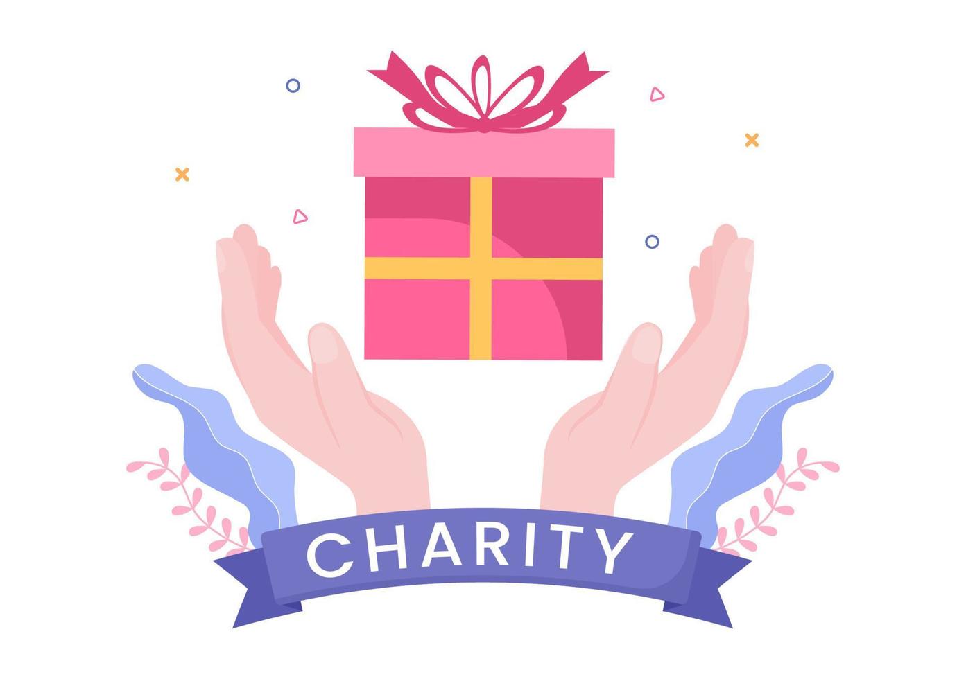 Love Charity or Giving Donation via Volunteer Team Worked Together to Help and Collect Donations for Poster or Banner in Flat Design Illustration vector