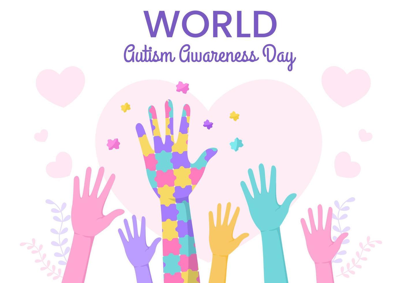 World Autism Awareness Day with Hand and Puzzle Pieces Suitable for Greeting Card, Poster and Banner in Flat Design Illustrations vector