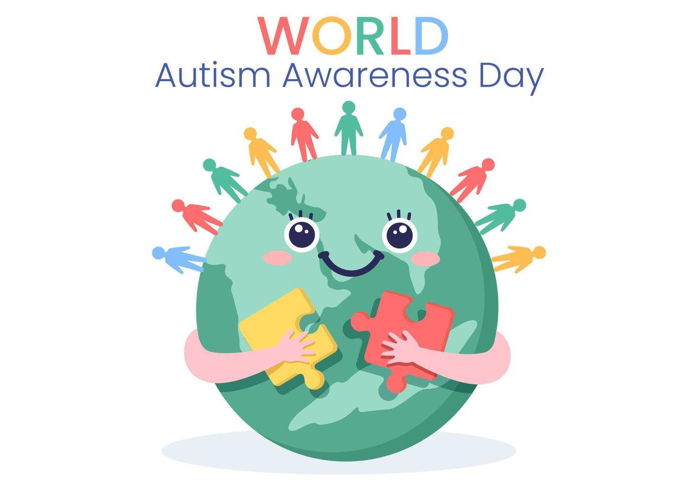 Día mundial de concientización sobre el autismo con piezas de mano y rompecabezas adecuadas para tarjetas de felicitación, carteles y pancartas en ilustraciones de diseño plano vector