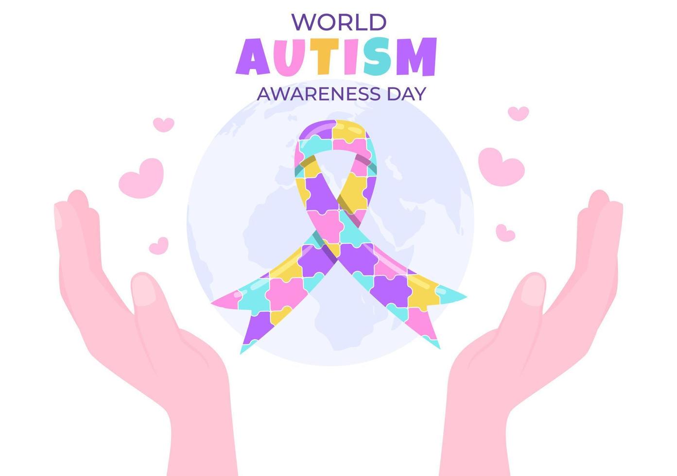 World Autism Awareness Day with Hand and Puzzle Pieces Suitable for Greeting Card, Poster and Banner in Flat Design Illustrations vector