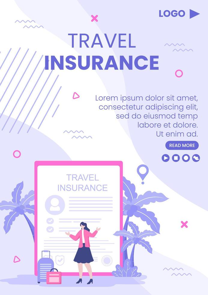 Travel Insurance Flyer Template Flat Design Illustration Editable of Square Background for Social media, Greeting Card or Web Internet vector