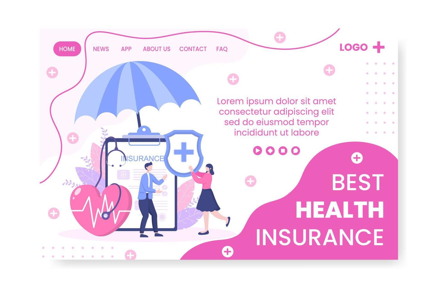 Health care Insurance Landing Page Template Flat Design Illustration Editable of Square Background for Social media, Greeting Card or Web Internet vector