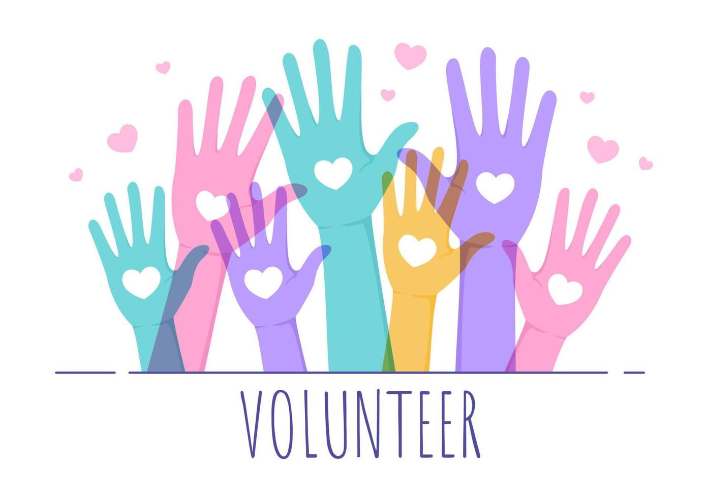 Love Charity or Giving Donation via Volunteer Team Worked Together to Help and Collect Donations for Poster or Banner in Flat Design Illustration vector