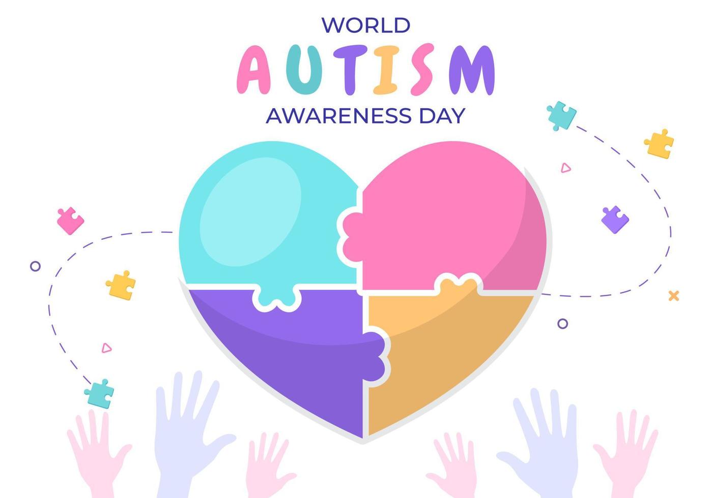 World Autism Awareness Day with Hand and Puzzle Pieces Suitable for Greeting Card, Poster and Banner in Flat Design Illustrations vector