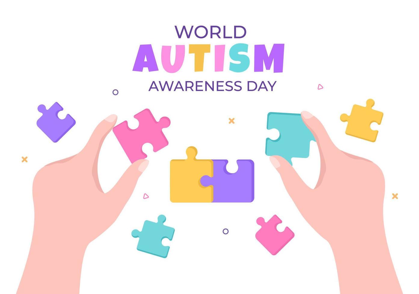 World Autism Awareness Day with Hand and Puzzle Pieces Suitable for Greeting Card, Poster and Banner in Flat Design Illustrations vector