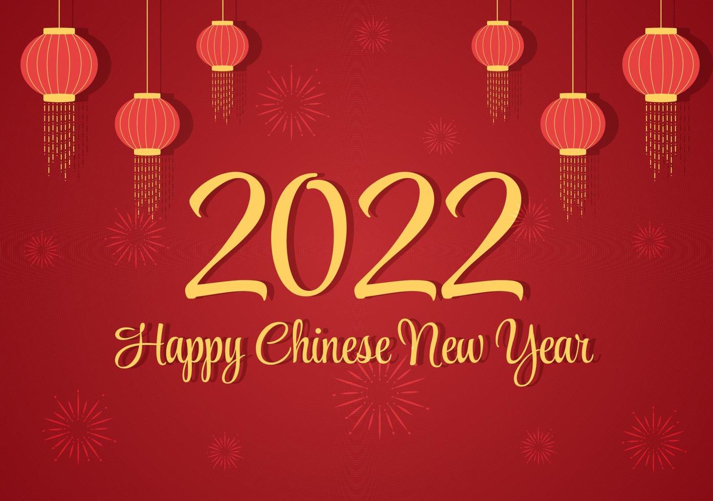 Happy Chinese New Year 2022 with Zodiac Cute Tiger and Flower on Red Background for Greeting Card, Calendar or Poster in Flat Design Illustration vector