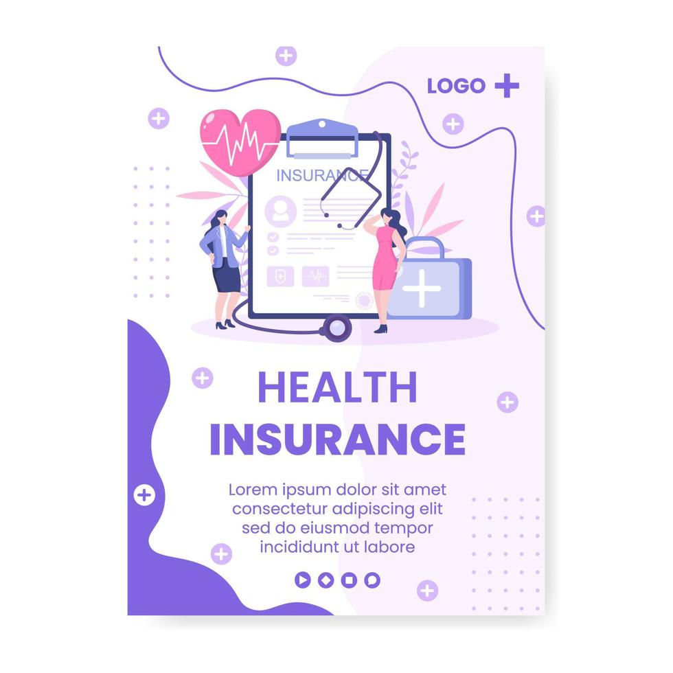 Ilustración de diseño plano de plantilla de cartel de seguro de atención médica editable de fondo cuadrado para redes sociales, tarjetas de felicitación o internet web vector