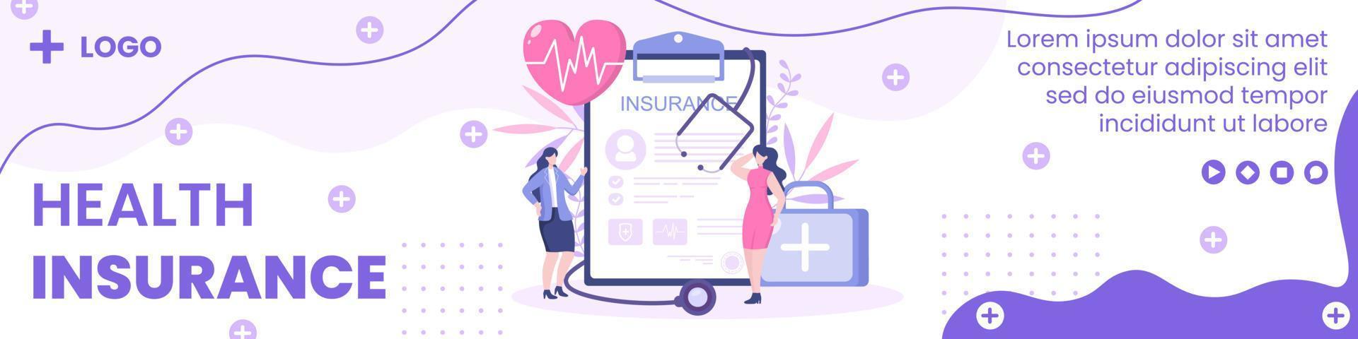 Ilustración de diseño plano de plantilla de banner de seguro de atención médica editable de fondo cuadrado para redes sociales, tarjetas de felicitación o internet web vector