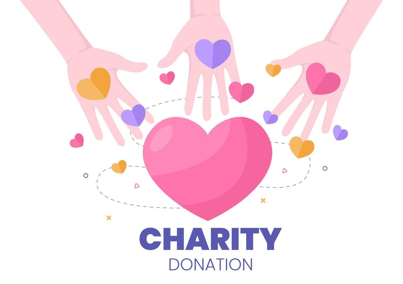 Love Charity or Giving Donation via Volunteer Team Worked Together to Help and Collect Donations for Poster or Banner in Flat Design Illustration vector