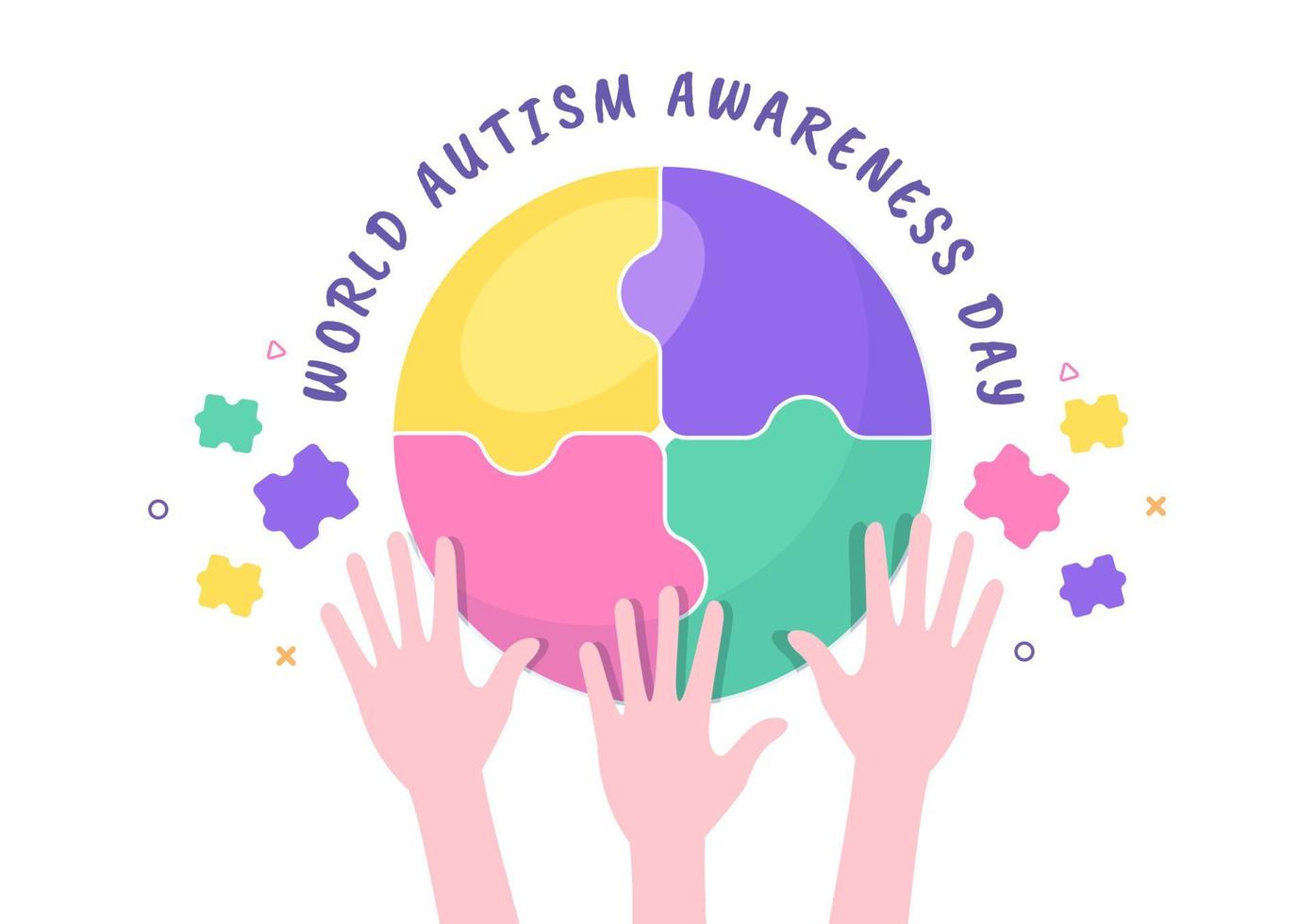World Autism Awareness Day with Hand and Puzzle Pieces Suitable for Greeting Card, Poster and Banner in Flat Design Illustrations vector