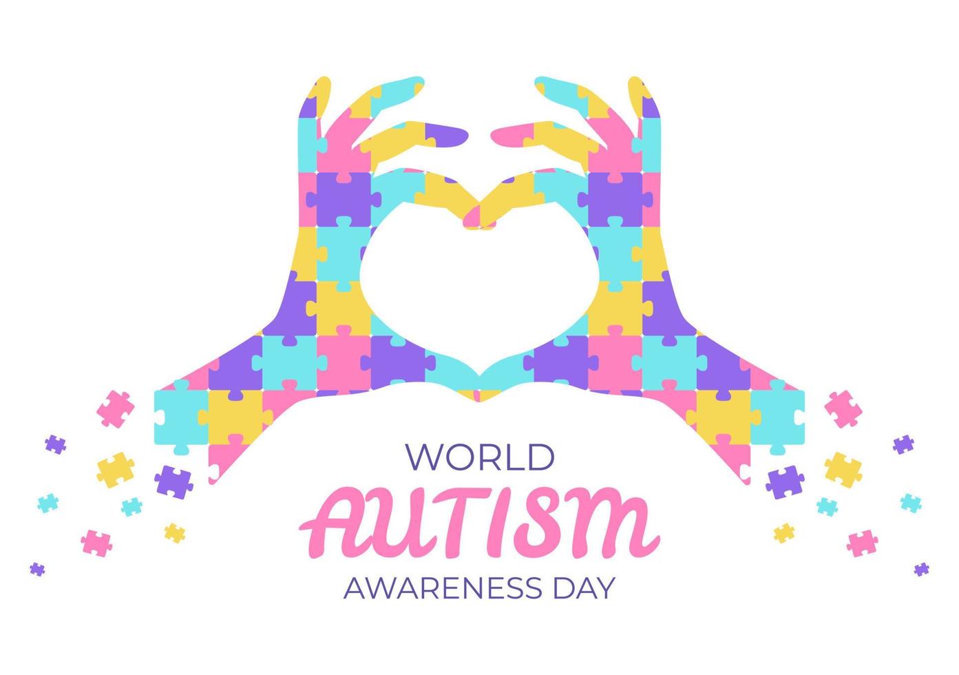 World Autism Awareness Day with Hand and Puzzle Pieces Suitable for Greeting Card, Poster and Banner in Flat Design Illustrations vector