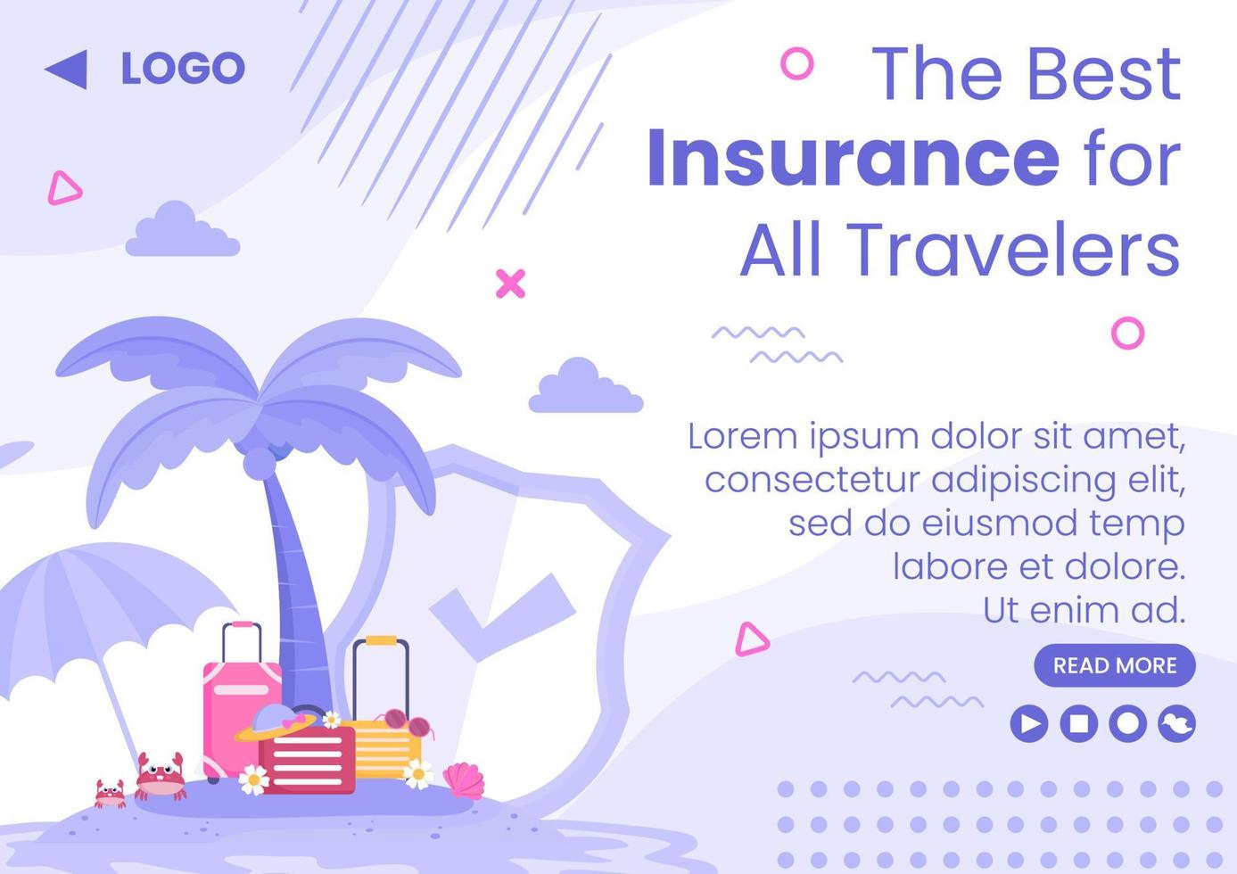 Travel Insurance Brochure Template Flat Design Illustration Editable of Square Background for Social media, Greeting Card or Web Internet vector