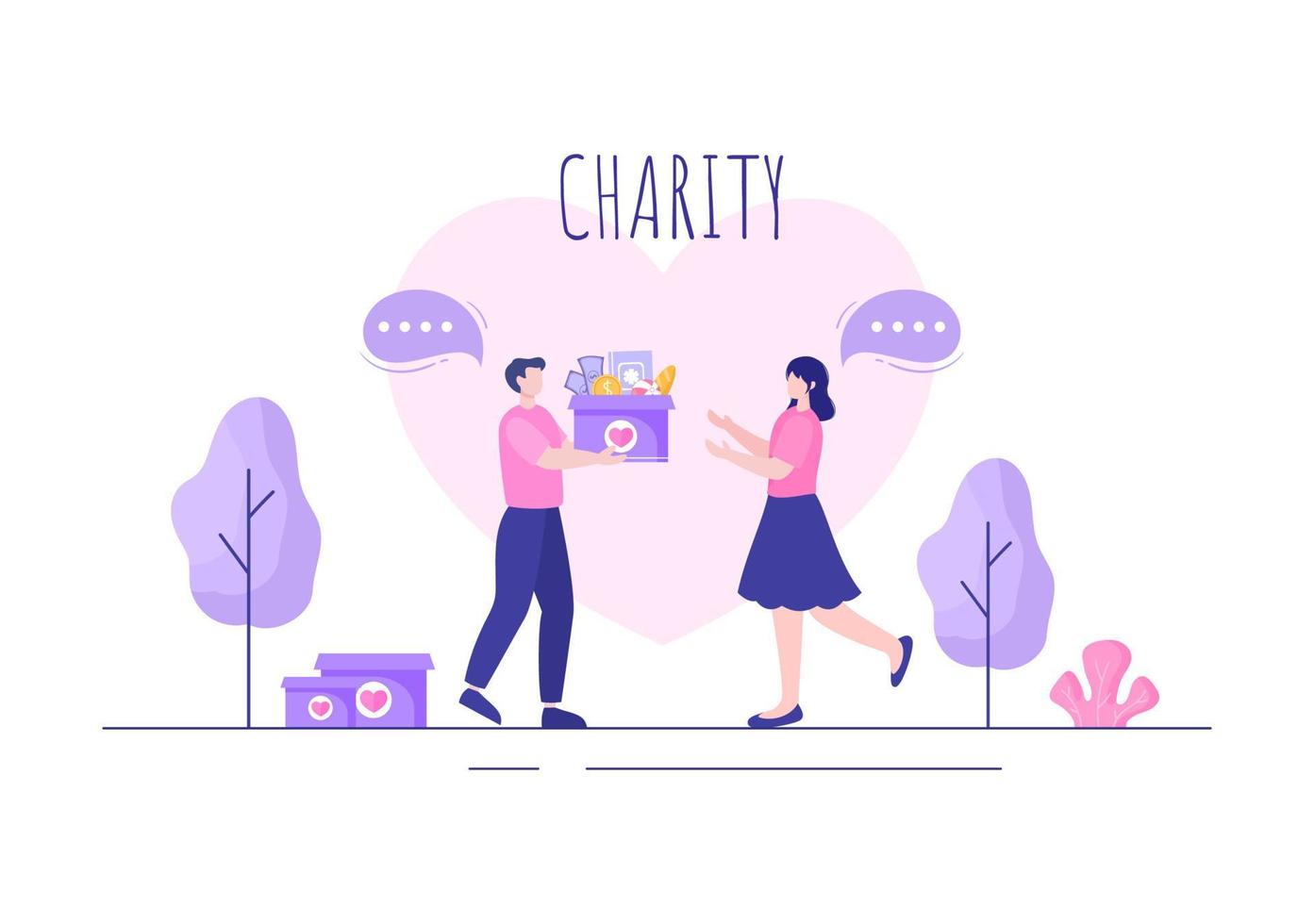 Love Charity or Giving Donation via Volunteer Team Worked Together to Help and Collect Donations for Poster or Banner in Flat Design Illustration vector