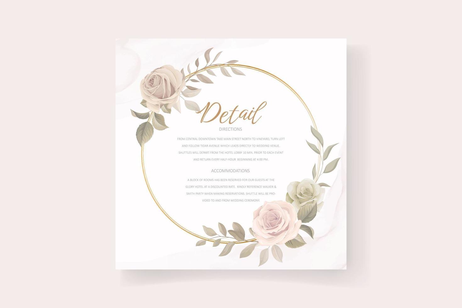Beautiful soft floral and leaves wedding invitation card vector