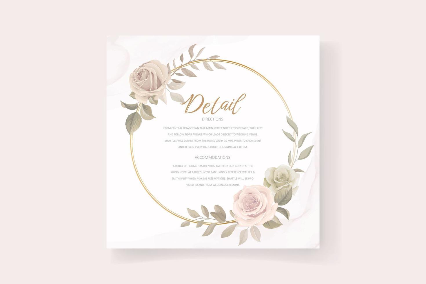 hermosa tarjeta de invitación de boda floral suave y hojas vector