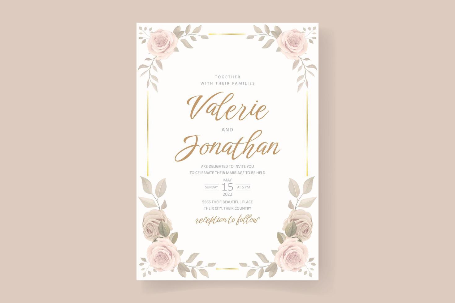Beautiful soft floral and leaves wedding invitation card vector