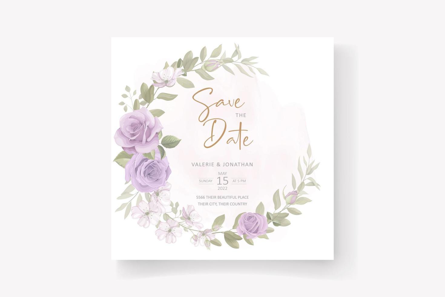 Beautiful soft floral and leaves wedding invitation card design vector