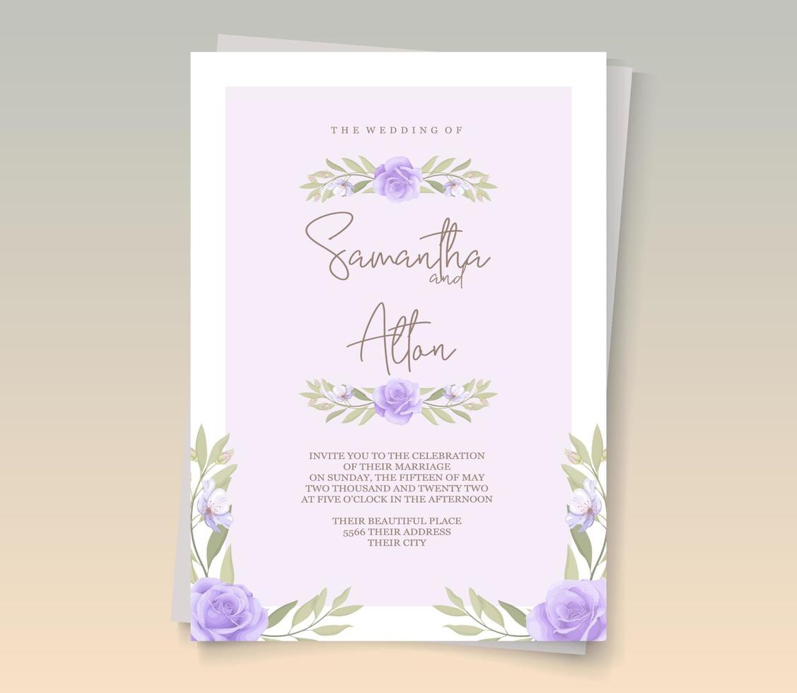 Hand drawn blooming rose flower wedding card design vector