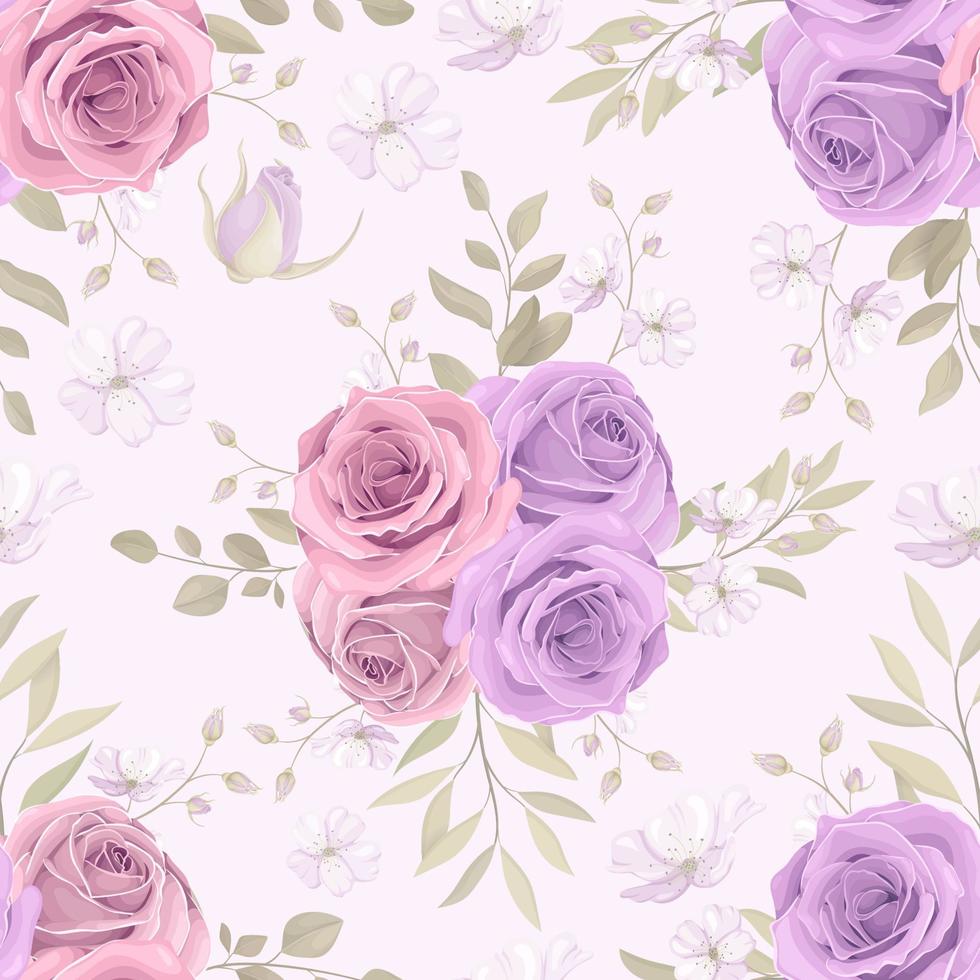 Hand drawn blooming rose flower seamless pattern design vector