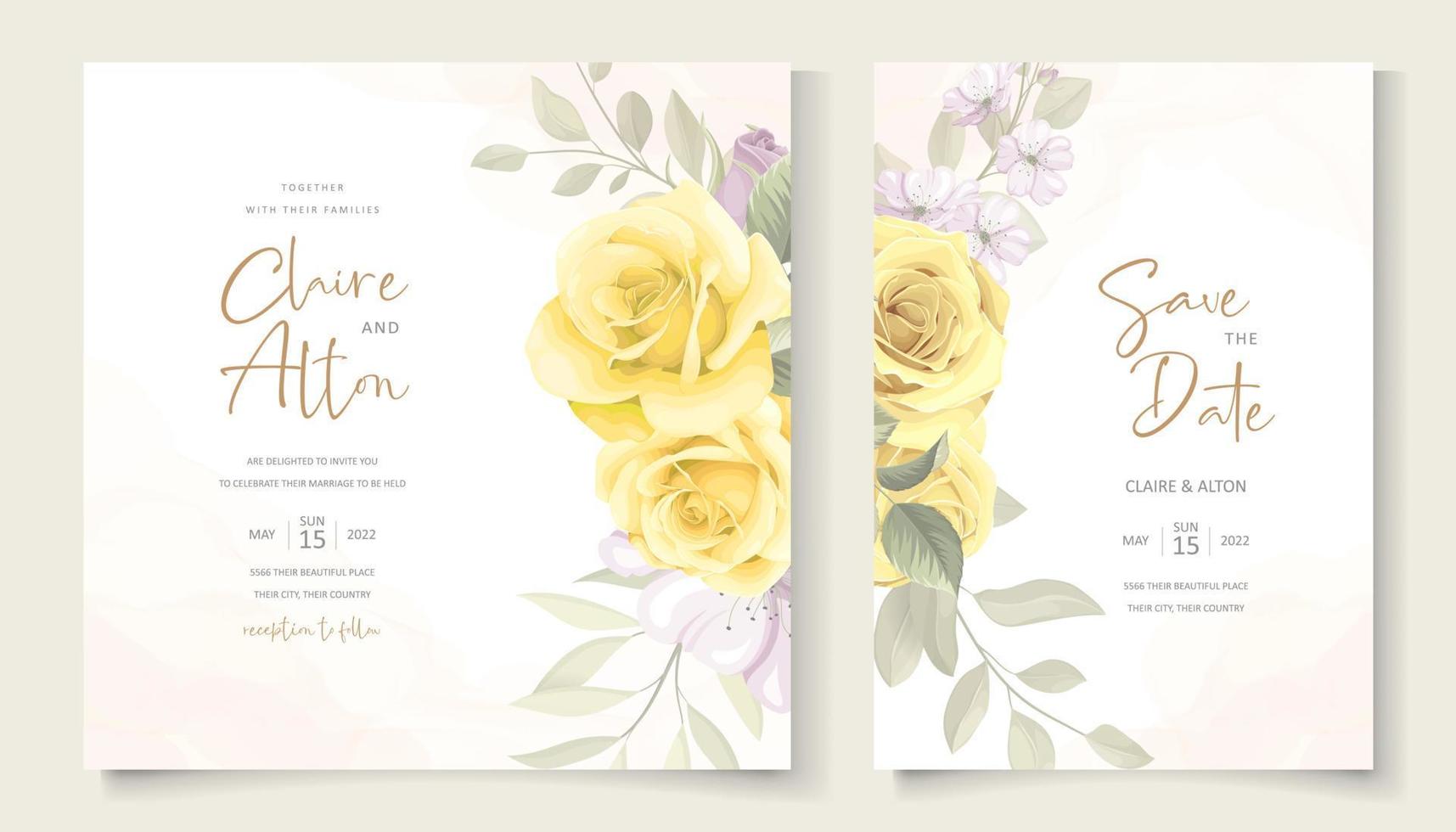 Hand drawn blooming rose flower wedding invitation template design vector