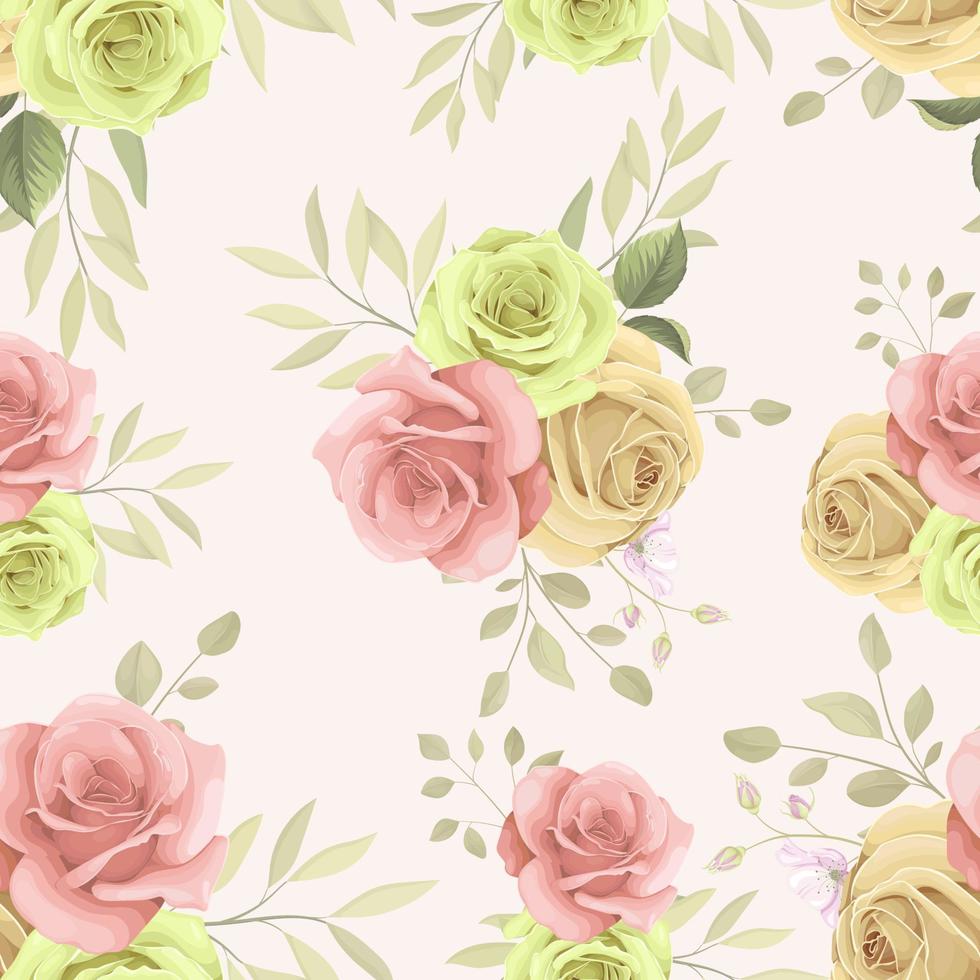 Hand drawn blooming rose flower seamless pattern design vector
