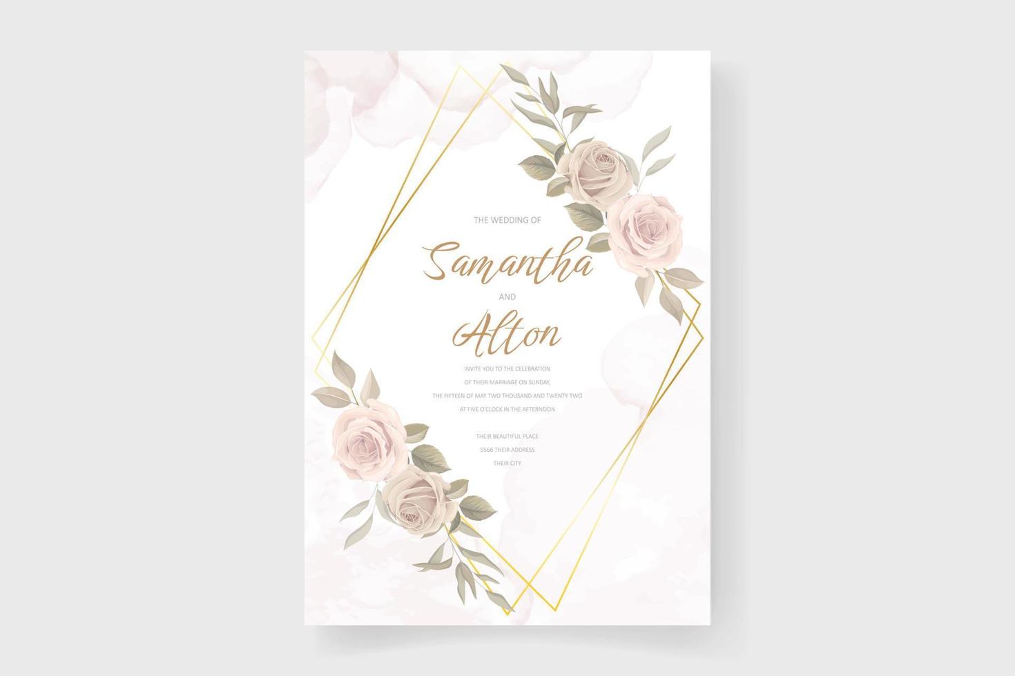 Beautiful soft floral and leaves wedding invitation card vector
