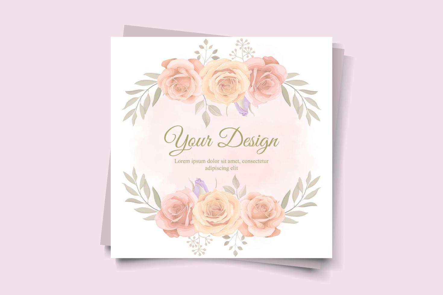 Elegant wedding invitation template with peach color floral theme vector