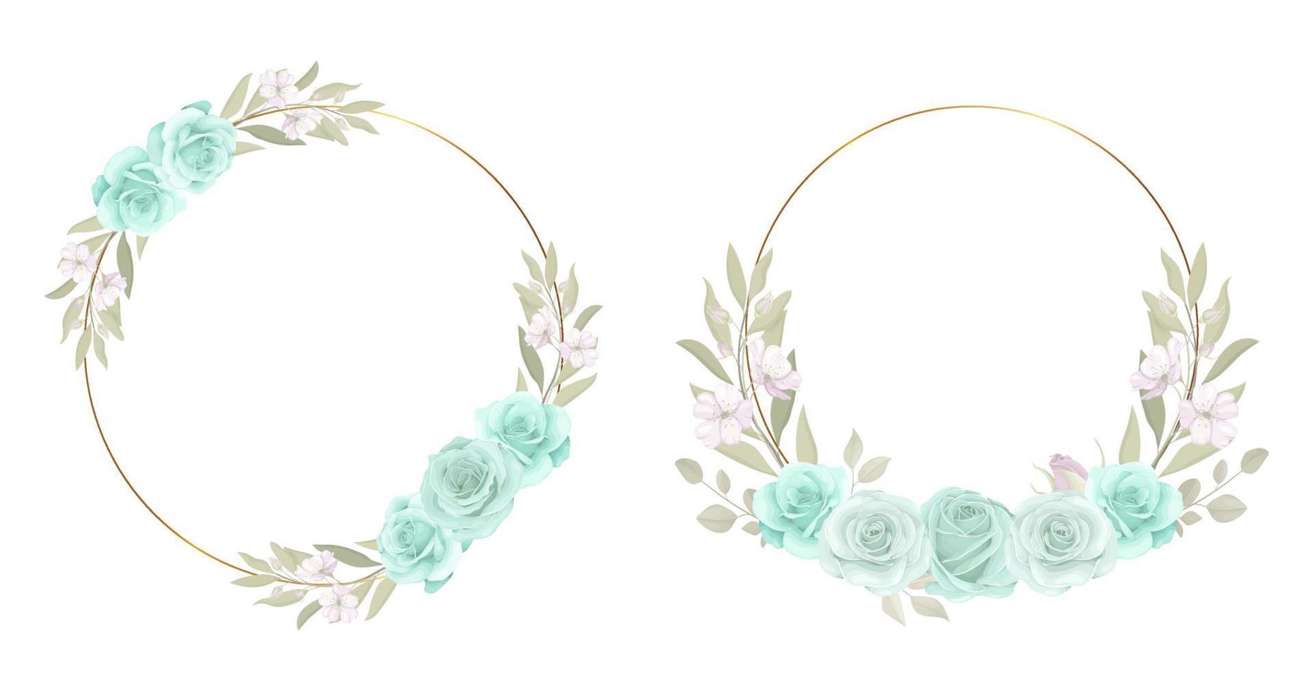 Floral frame collection with roses and eucalyptus leaves ornaments vector