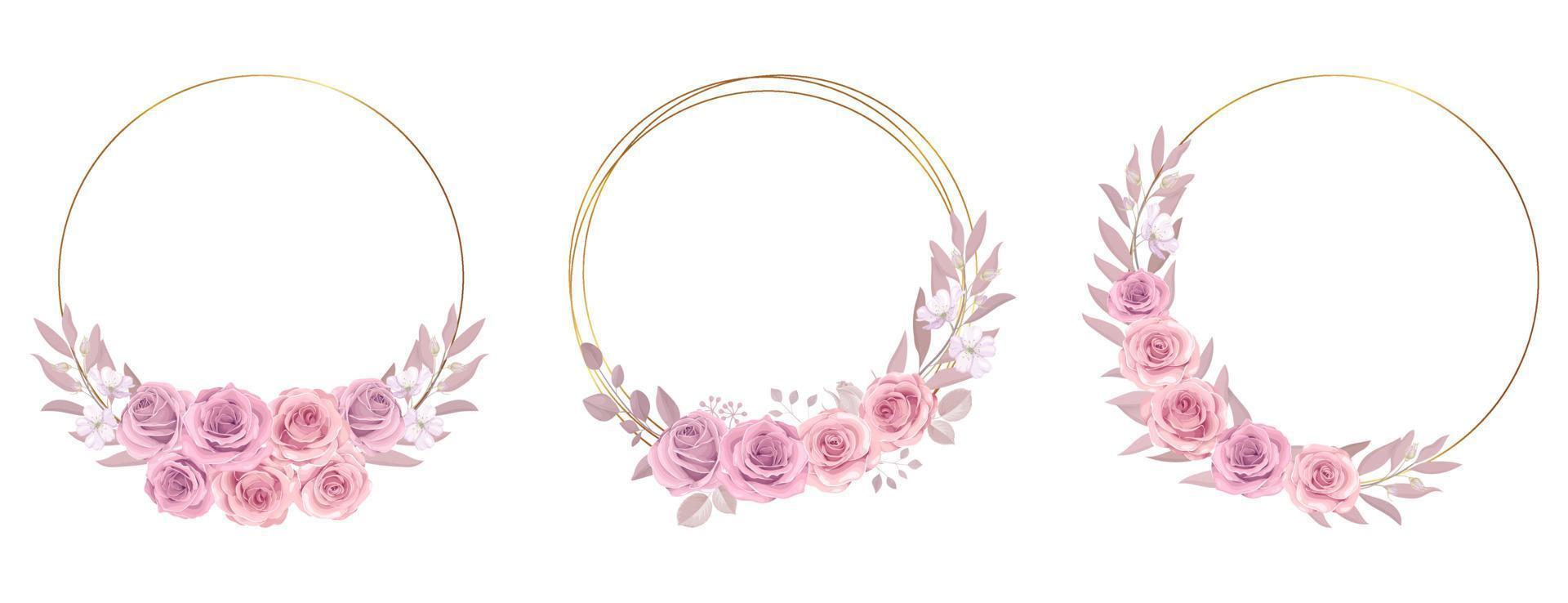 Floral frame collection with roses and eucalyptus leaves ornaments vector