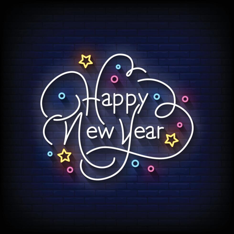 Happy new Year Neon Signs Style Text Vector