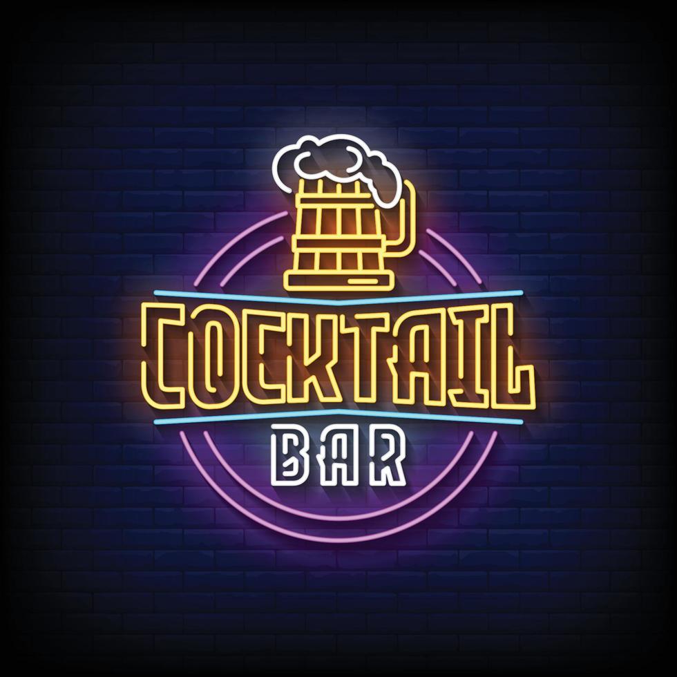 Cocktail Bar Neon Signs Style Text Vector