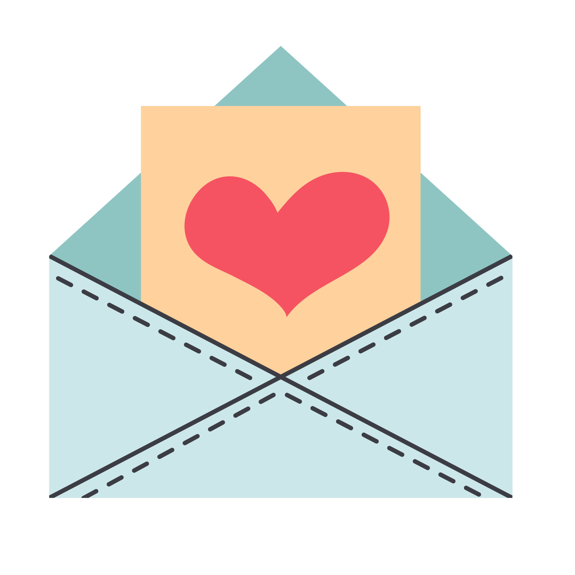 Envelope and a love letter with heart out of the envelope. Love message