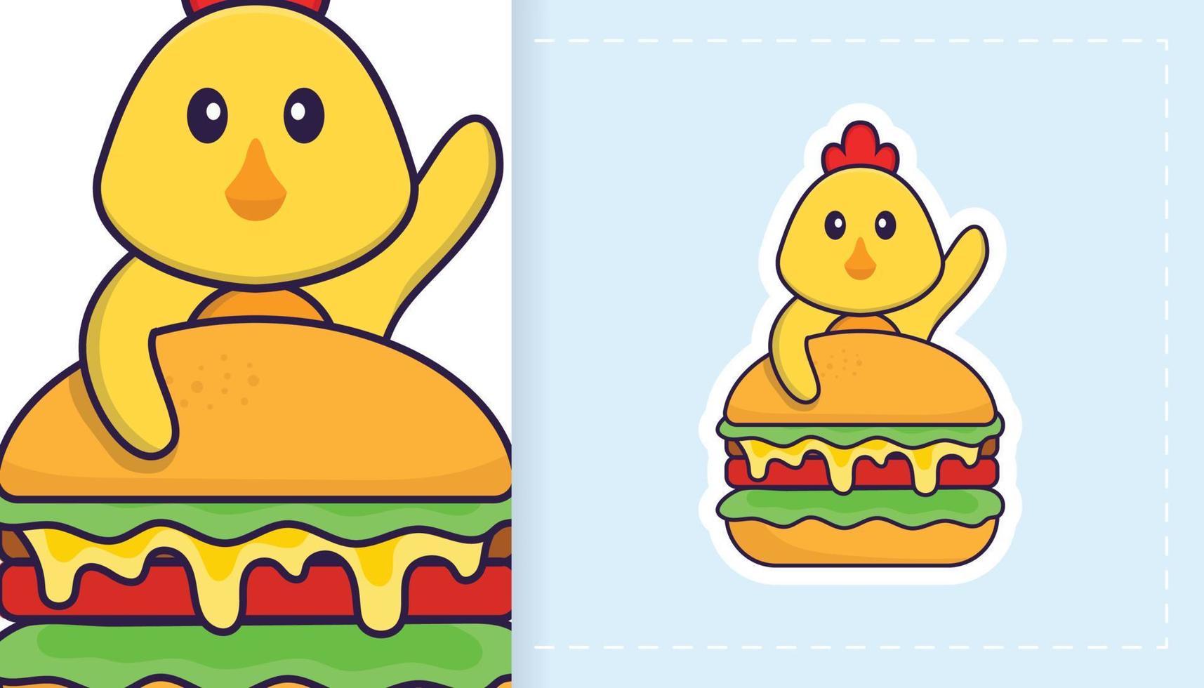 Cute vector chicken. Can be used for stickers, patches, textiles, paper. Vector illustration