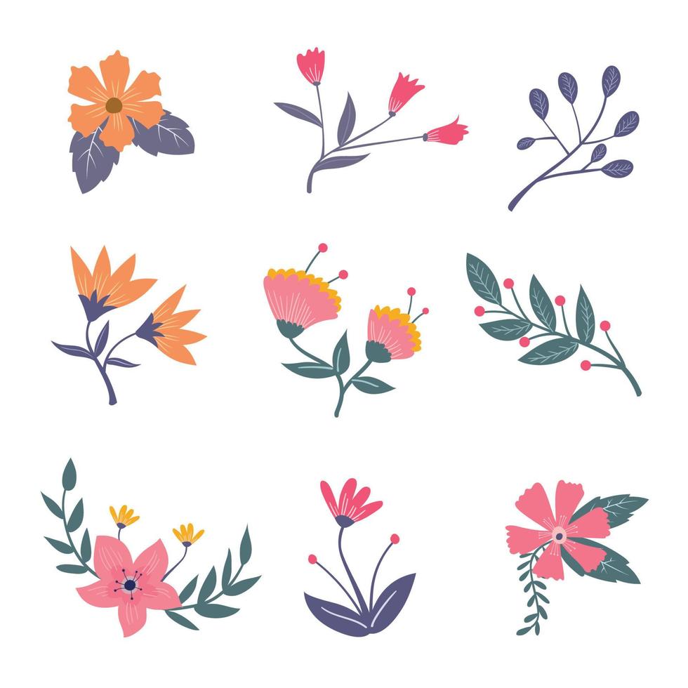 Set of Floral Spring Element vector