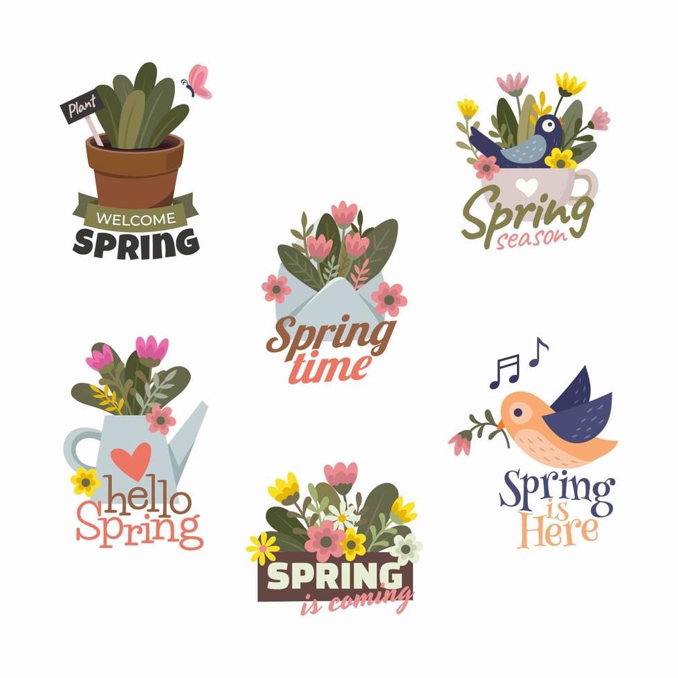 conjunto de pegatina de temporada de primavera vector