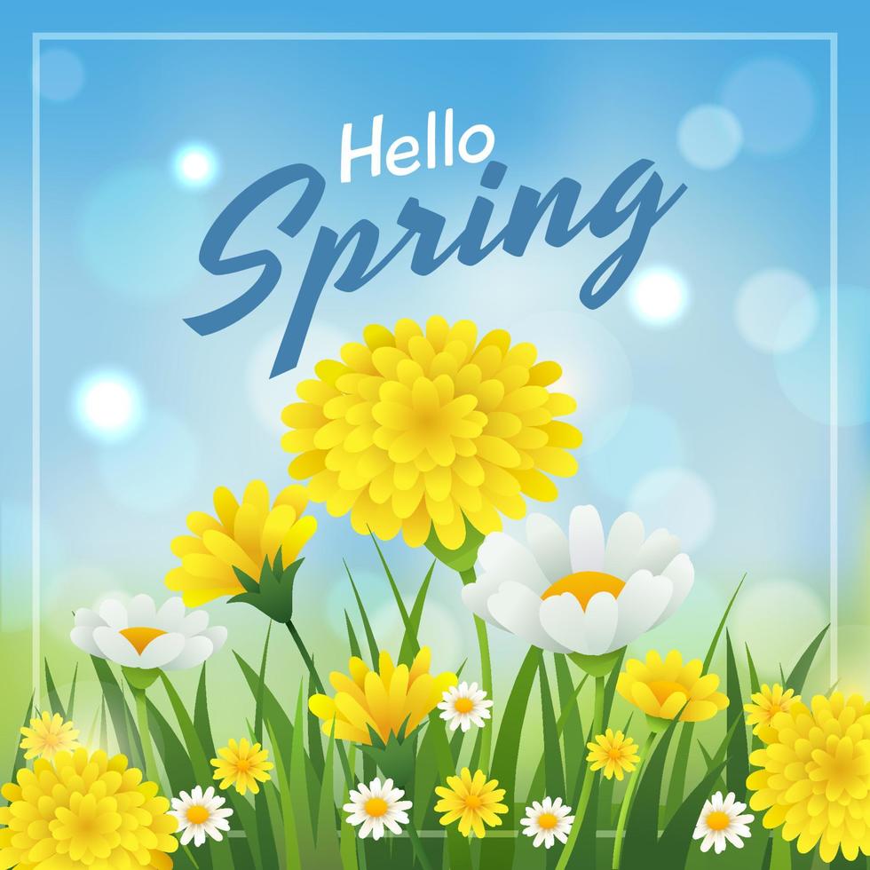 Hello Spring Concept With Flower vector