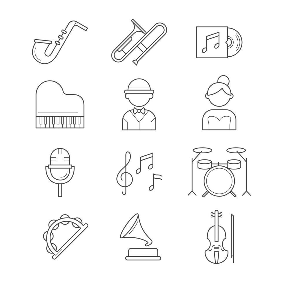 Music Jazz Line Icon Set vector