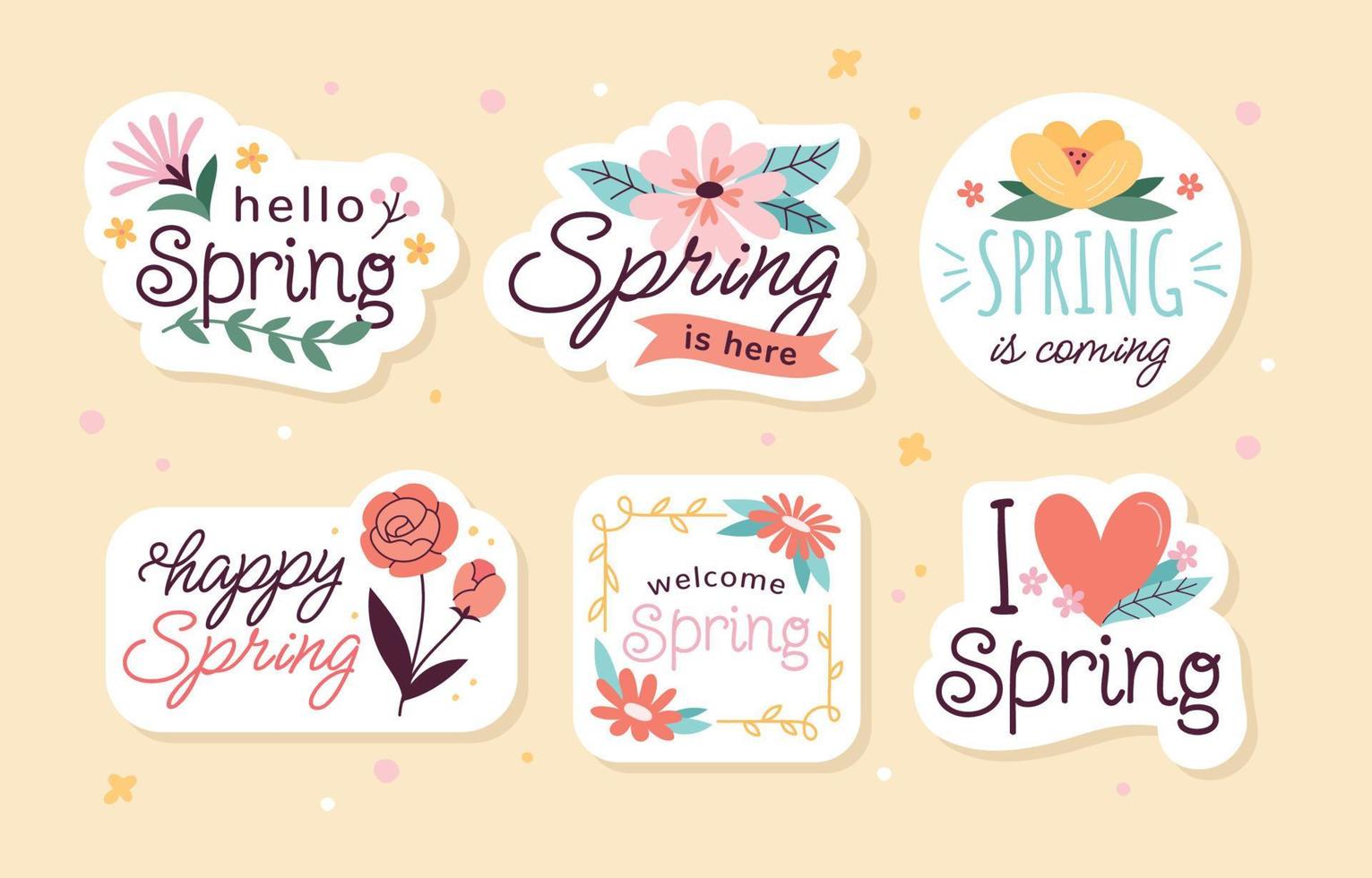 Spring Quotes with Flower Stickers vector