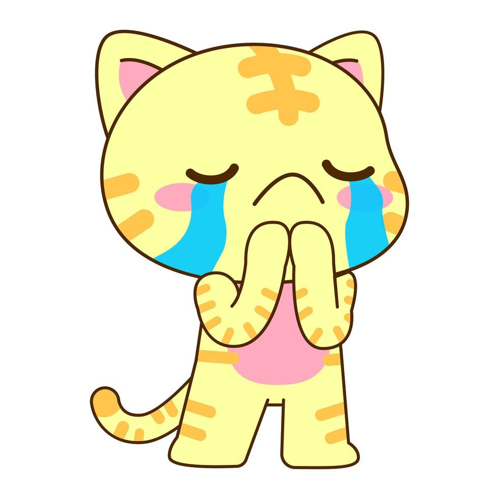 cute little cat vector set illustration, sad pose