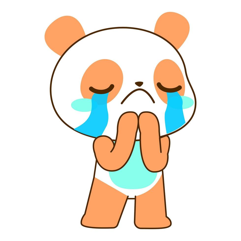 cute little panda vector set illustration, sad pose